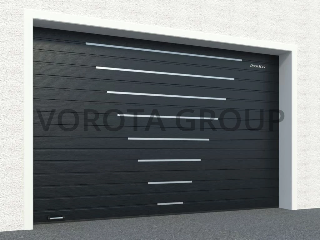 Автоматические ворота для гаража Doorhan черные с металлическими вставками 3500x2000