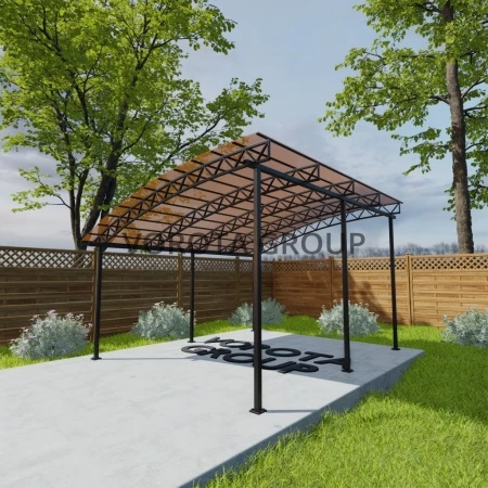 Полуарочный навес янтарного цвета, сотовый поликарбонат 4500*10000
